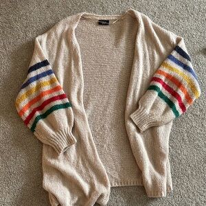 Vici Cardigan with Multicolor Striped Sleeves